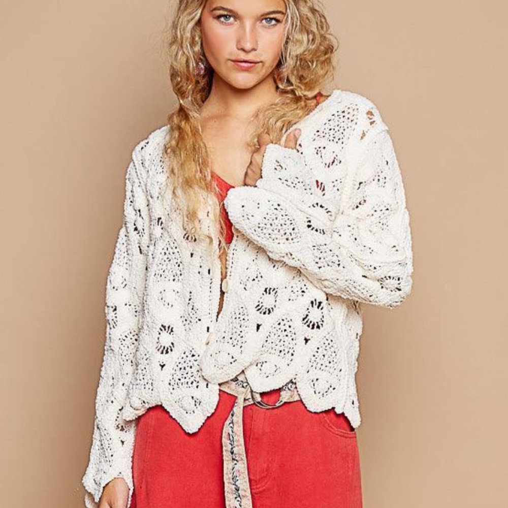 POL Boho Crochet Button Cardigan